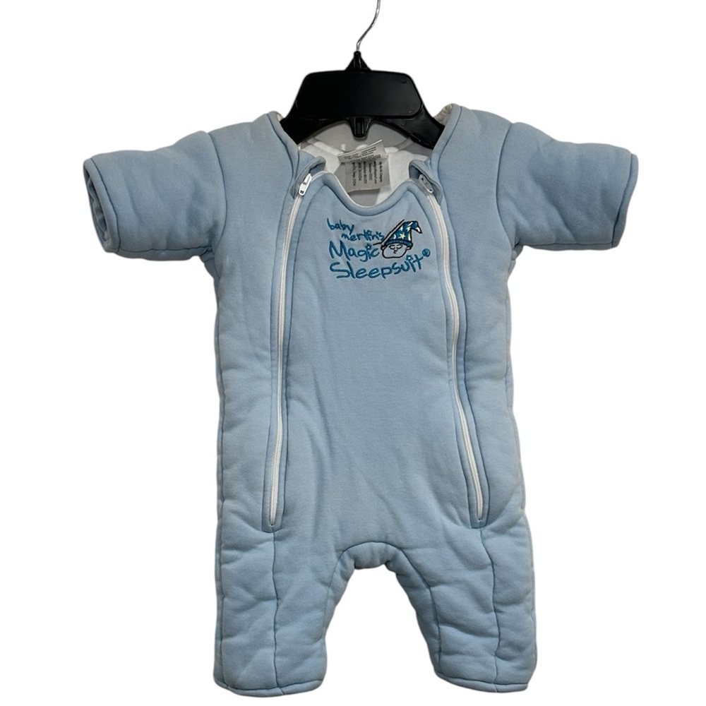 Merlin's  Magic Sleep Suit Blue 100% Cotton Size small 3-6 Months 12-18lbs